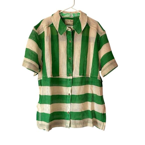 We The Free People Del Mar Cabana Shirt Green Tan Stripe NWOTs size large - Picture 5 of 13